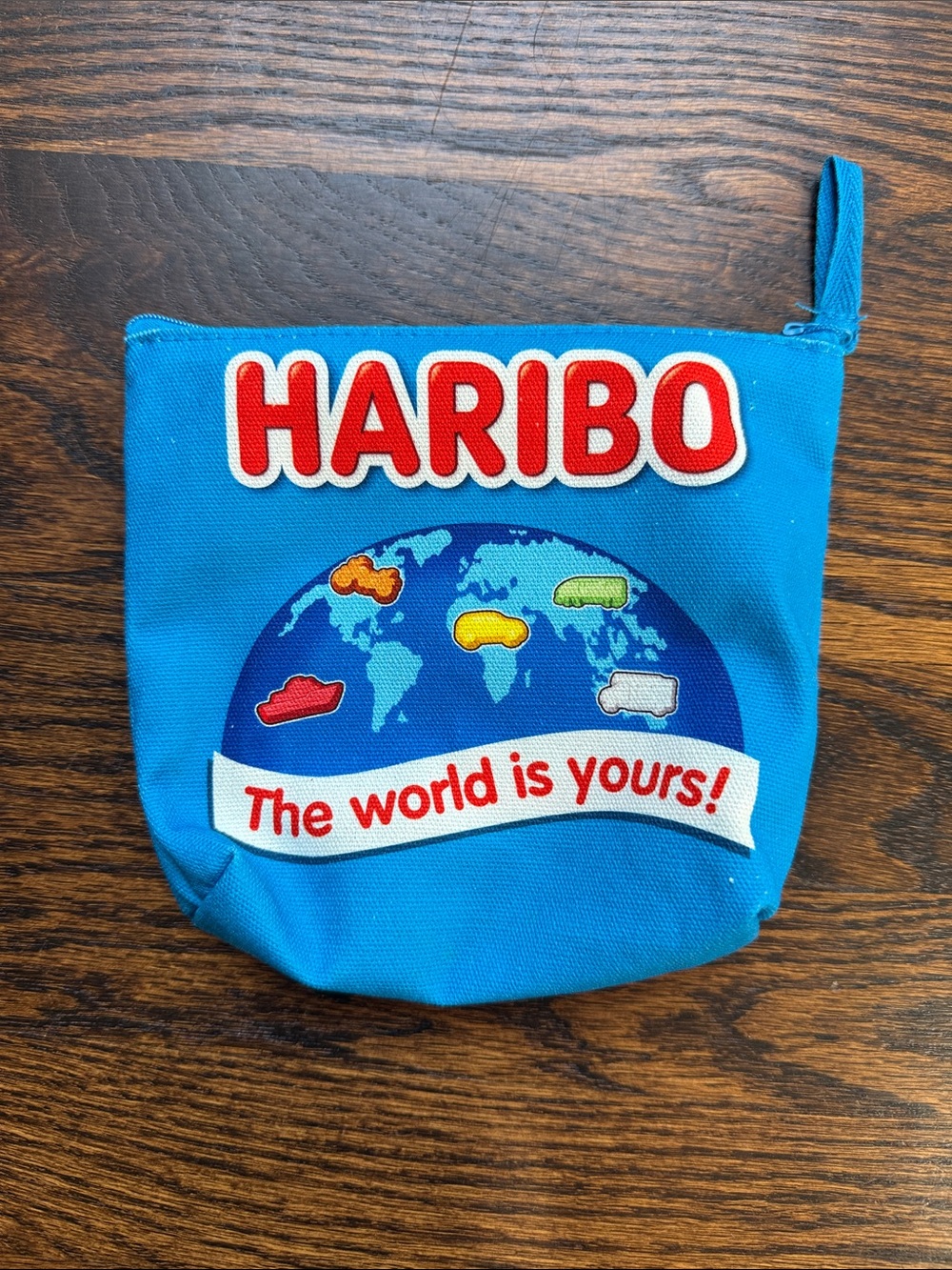Haribo Bright Blue Canvas Toiletry Pouch with World Graphic